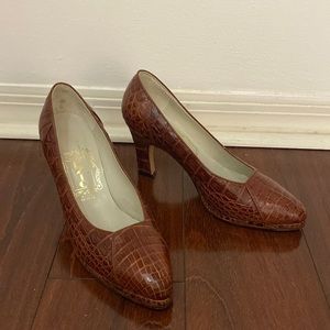Ezio Creation #Vintage #Crocodile Print Brown High Heels Pumps size 5.5